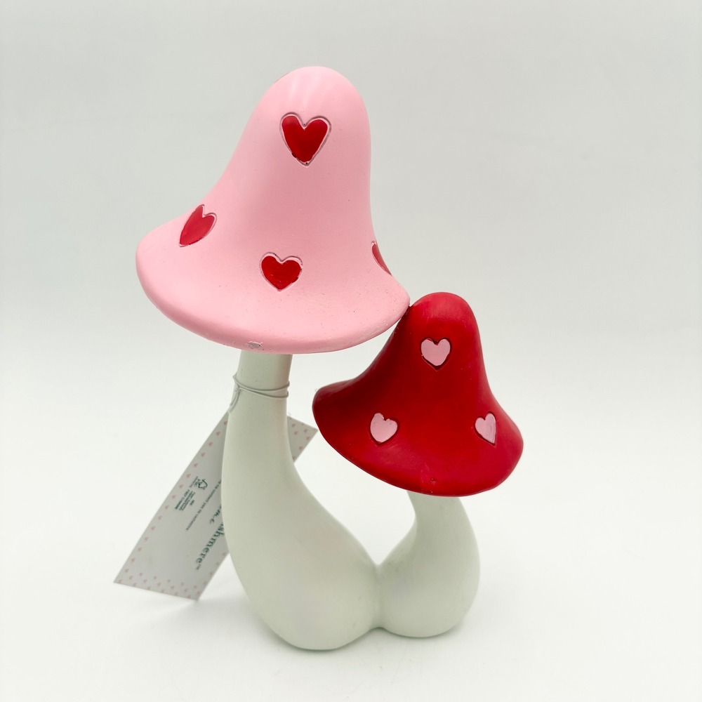 Cupcakes and Cashmere Pink Red Heart Valentine Mushroom Decor Figurine - Picture 2 of 7